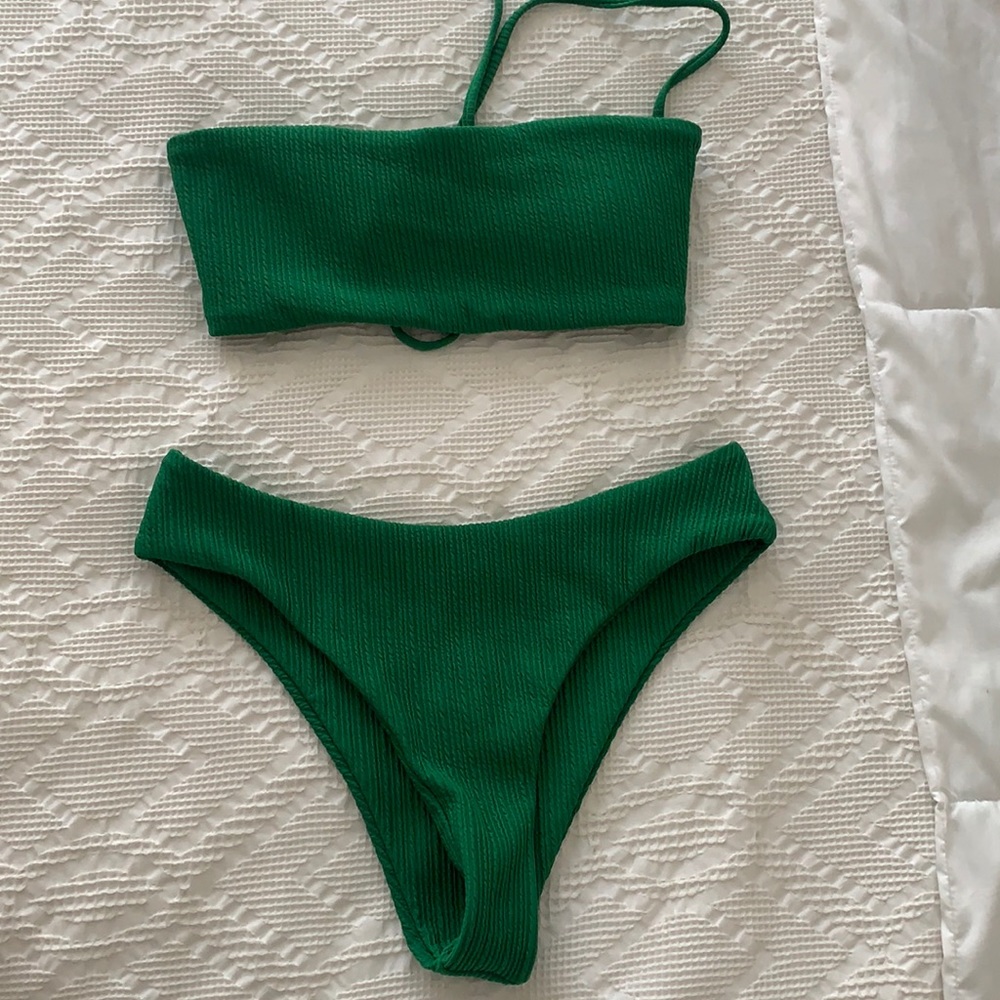 Green lace back bandeau bikini